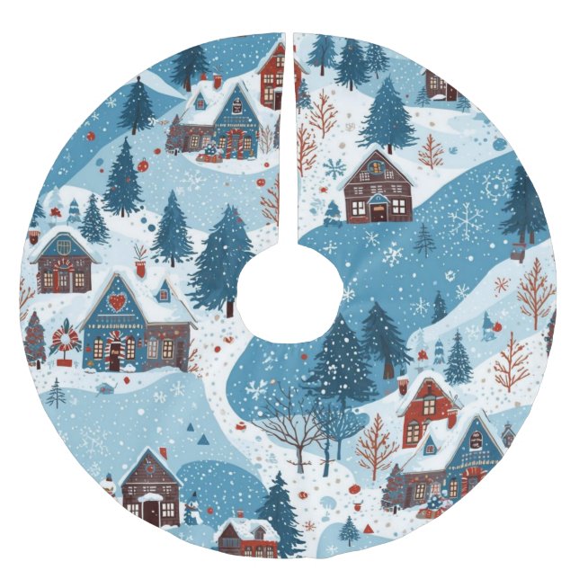 Scandi Inspired Christmas Village  Brushed Polyester Tree Skirt (Front)