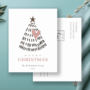 Scandi Minimal Blush Heart Christmas Tree Logo Holiday Postcard