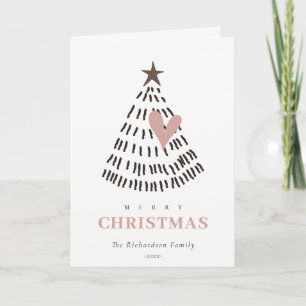 Scandi Minimal Blush Heart Logo Christmas Tree Holiday Card