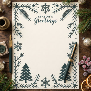 Scandi Pine Branch Winter Woodland Holiday Custom Letterhead