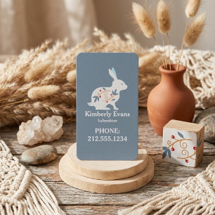 SCANDI Rabbit Floral Navy Babysitter QR Code  Business Card