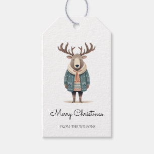 Scandi Reindeer Wearing a Coat Gift Tag
