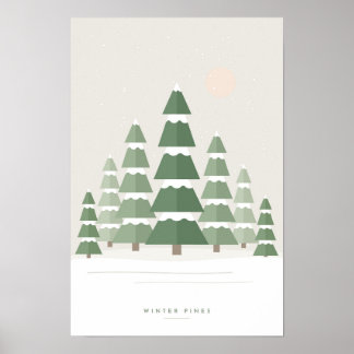 Scandi Sage Pine Forest Snowy Winter Christmas Poster