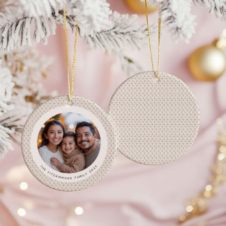 Scandi Tan and White Snowflake Photo Ceramic Tree Decoration