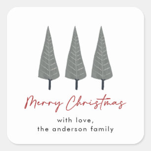 Scandi Trees Merry Christmas Holiday Square Sticker