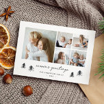 Scandi Trees | Modern Minimalist Photo Collage Holiday Card<br><div class="desc">A modern yet festive holiday card design with minimalist vibes,  our Scandi Trees photo collage card features 5 square photos with "Season's Greetings" beneath in hand sketched script lettering. Personalize with your family name and the year,  nestled in a grouping of hand drawn pine trees.</div>