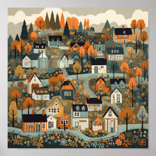 Scandi Village At Fall Time Art Poster