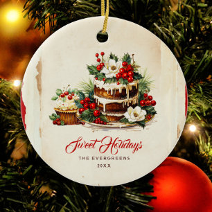 Scandi Winter Foliage Watercolor Merry Christmas Ceramic Tree Decoration