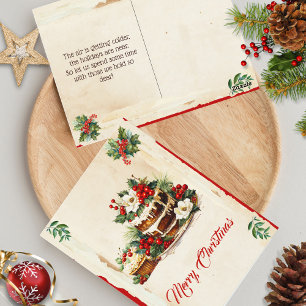 Scandi Winter Foliage Watercolor Merry Christmas Postcard