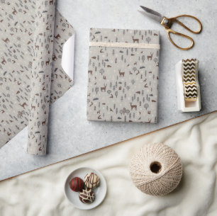 Scandi Winter Forest with Animals in Warm Neutrals Wrapping Paper