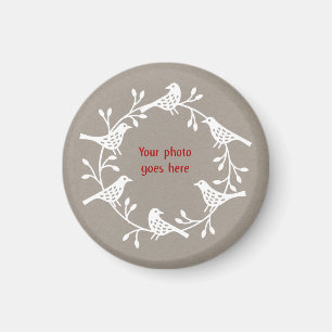 Scandi Wreath of Birds and Rosehips Photo Magnet