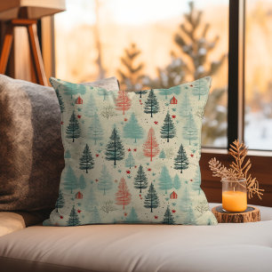 Scandi Yellow Beige Christmas Pine Trees Nordic Cushion