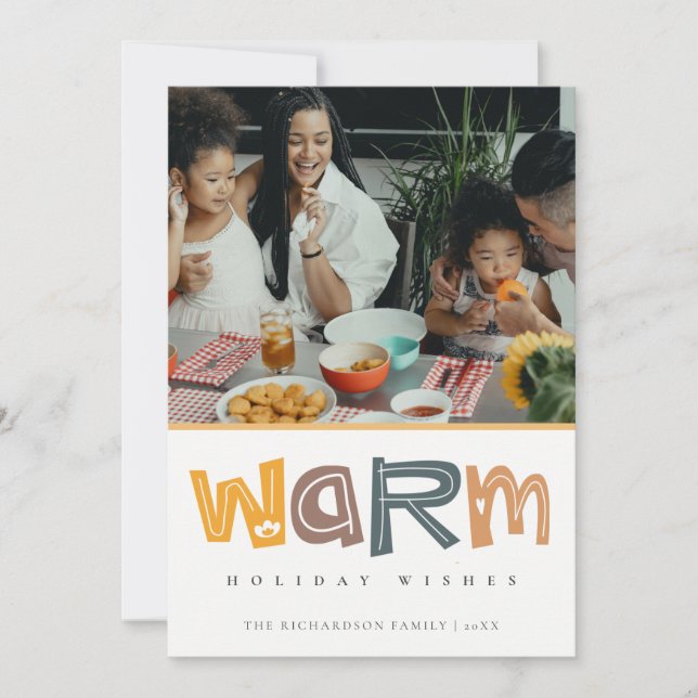 Scandi Yellow Grey Photo Warm Wishes Christmas Holiday Card (Front)