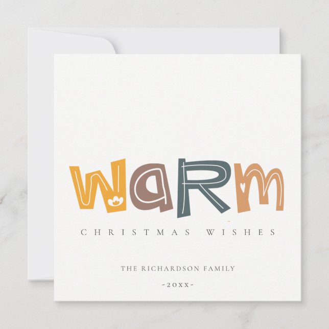 Scandi Yellow Grey Text Warm Christmas Wishes Holiday Card (Front)