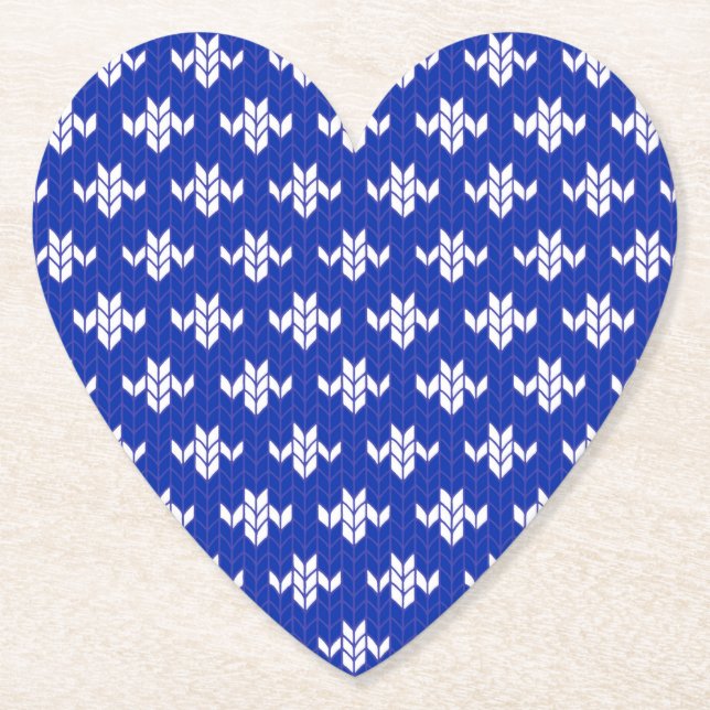 SCANDIA BLUE KNIT Heart Paper Coasters (Front)