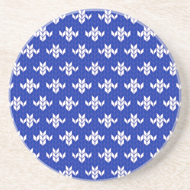 SCANDIA BLUE KNIT Round Sandstone Coaster (Front)