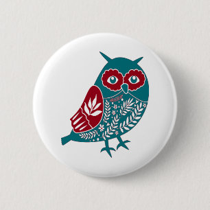 Scandia Christmas  Owl Angel Blue And Red Scandia 6 Cm Round Badge