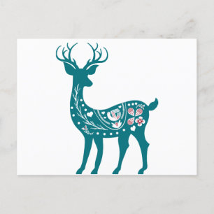 Scandia Christmas Red And Blue Nordic Deer Scandia Holiday Postcard