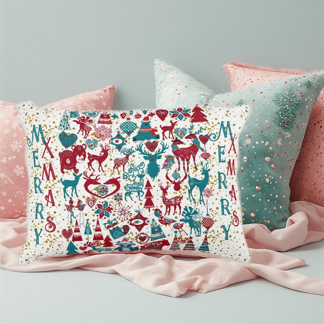Scandia Merry Christmas Symbols Nordic Scandinavia Decorative Cushion (Scandia Merry Christmas Symbols Nordic Scandinavia Accent Pillow)