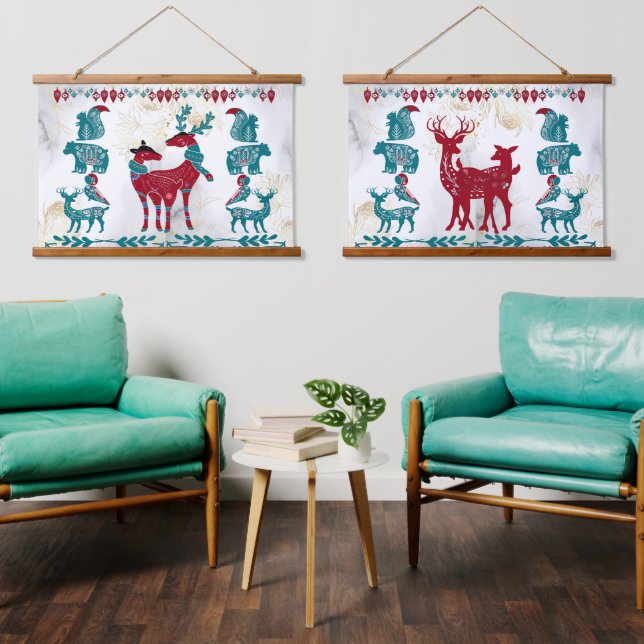 Scandia Modern Art Nordic Reindeer Couple Wall Art (Living Room)
