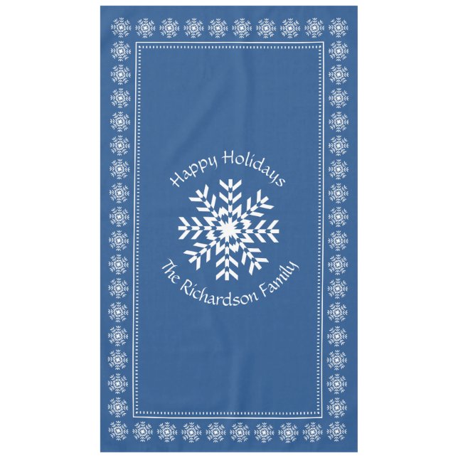 Scandianvian Christmas Snowflake Custom Text Blue Tablecloth (Front)