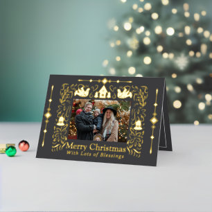 Scandinavia Folktale Christmas Photo Grey Foil Holiday Card