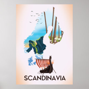 Scandinavia Map Viking travel poster