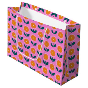 Scandinavian Aesthetic Flower Pattern in Pink  Large Gift Bag