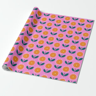 Scandinavian Aesthetic Flower Pattern in Pink Wrapping Paper