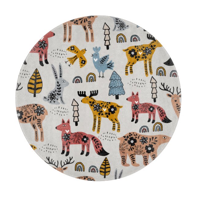 Scandinavian animals, floral, cute pattern. cutting board (Front)