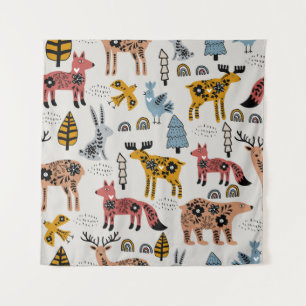 Scandinavian animals, floral, cute pattern. tapestry