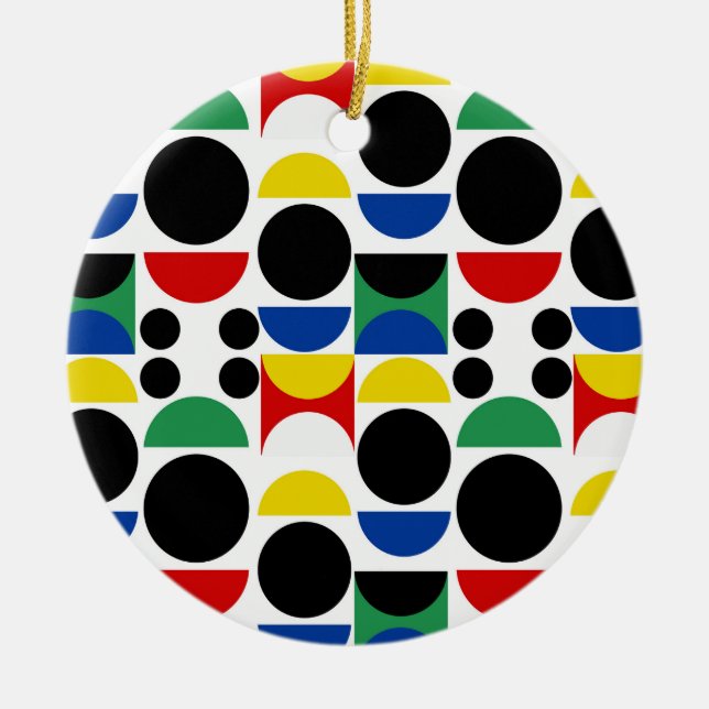 Scandinavian Bauhaus Mid-Century Pattern Ceramic Tree Decoration (Front)