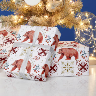 Scandinavian Bear and Kaleidoscope Pattern Wrapping Paper