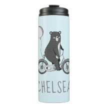Scandinavian Bear on Bike Minimalist Blue