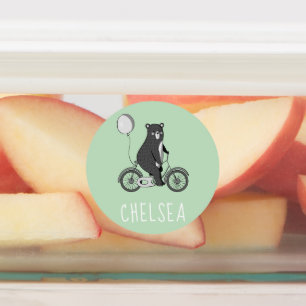 Scandinavian Bear on Bike Minimalist Green