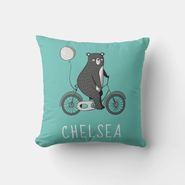 Scandinavian Bear on Bike Minimalist Personalised  Cushion (Front)