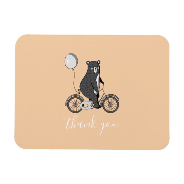 Scandinavian Bear on Bike Minimalist Thank You Magnet (Horizontal)