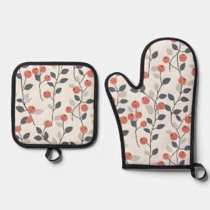 Scandinavian Berry Branches Oven Mitt and Pot Hold Oven Mitt & Pot Holder Set