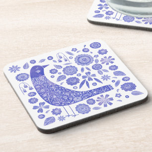Scandinavian Bird Blue and White Coaster