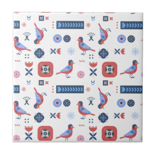 Scandinavian Bird Floral Nordic Pattern Design Tile