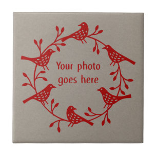 Scandinavian Bird Wreath Photo Tile