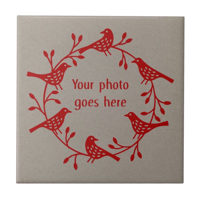 Scandinavian Bird Wreath Photo Tile (Front)