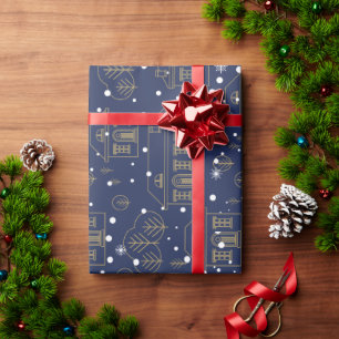 Scandinavian Blue And Gold Wrapping Paper