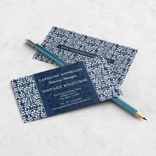 Scandinavian Blue and White Floral Elegance Business Card
