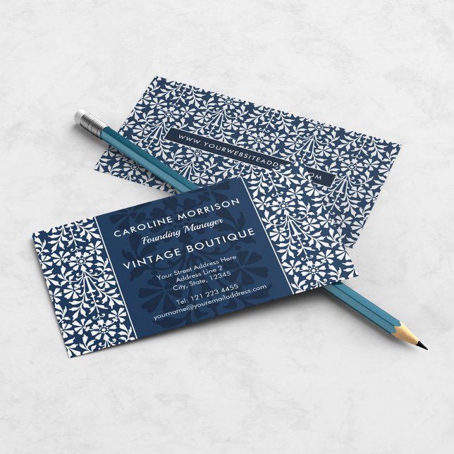Scandinavian Blue and White Floral Elegance Business Card (Creator Uploaded)