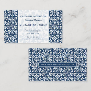 Scandinavian Blue and White Floral Elegance Business Card