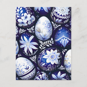 Scandinavian Blue Easter Egg Spring Floral Announcement Postcard