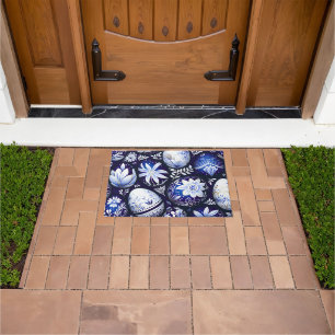 Scandinavian Blue Easter Egg Spring Floral Doormat