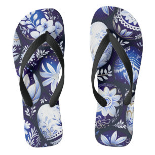 Scandinavian Blue Easter Egg Spring Floral Jandals