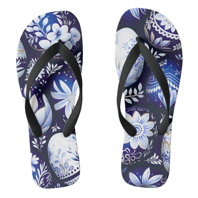 Scandinavian Blue Easter Egg Spring Floral Jandals (Footbed)